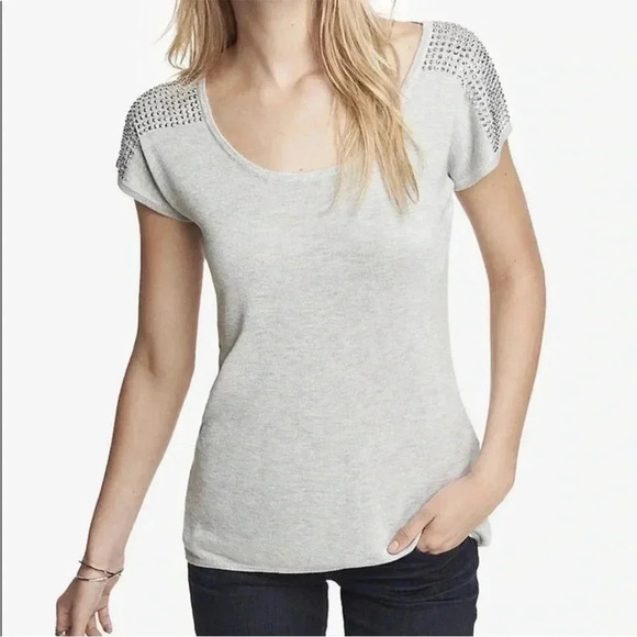 Express gray rhinestones soft knit top - Picture 1 of 8